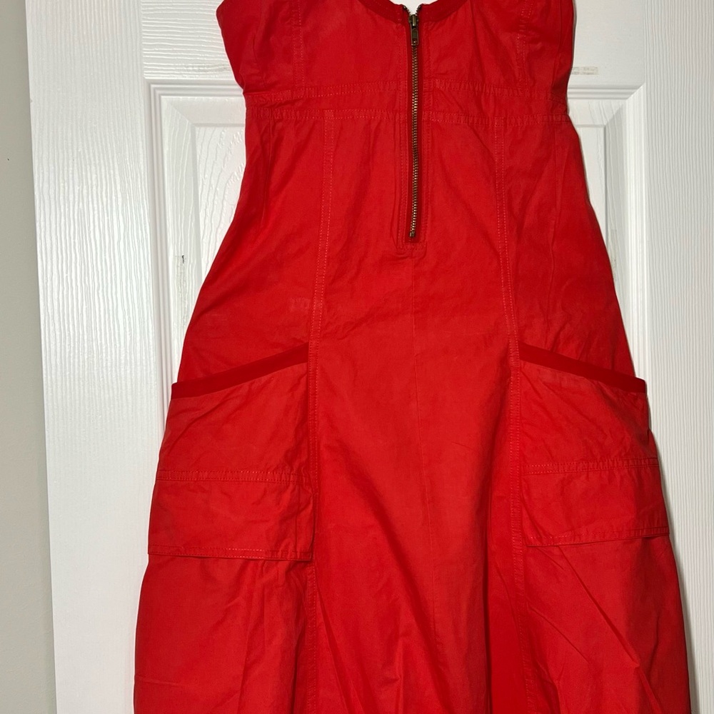 Red Sleeveless Dress with Front Zipper